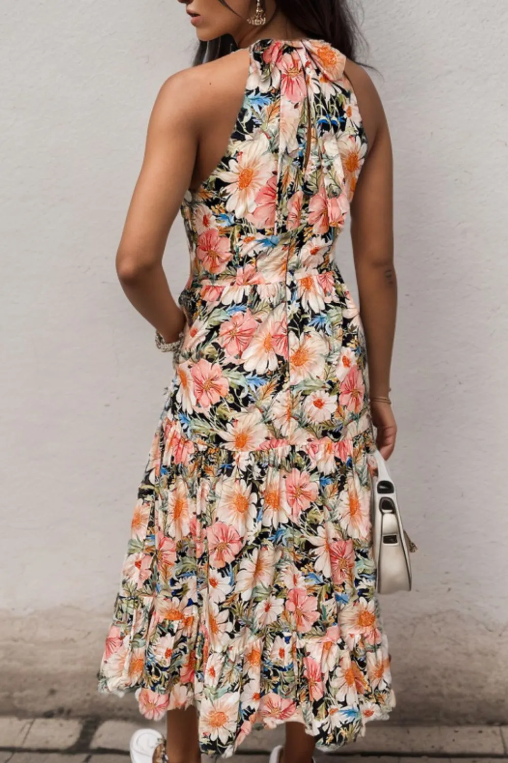 🌺 Printed Tiered Pocketed Mock Neck Midi Dress 🌺