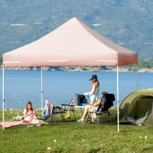 10x10ft Pop up Gazebo with 4 Height and Adjust Folding  Awning -Pink