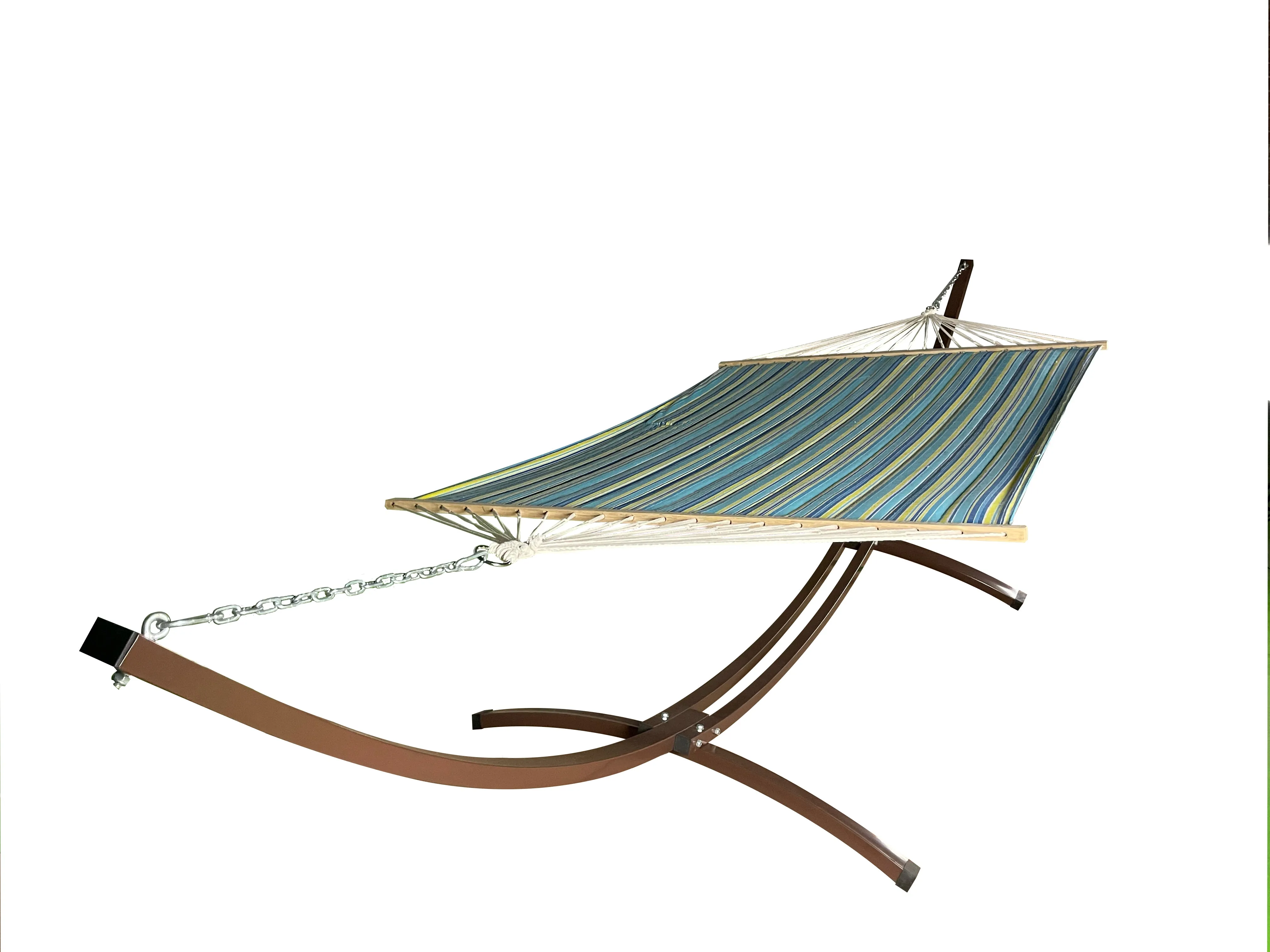 15 Ft. Indoor/Outdoor Brown Steel Arc Hammock Stand & Quilted Hammock Bed.