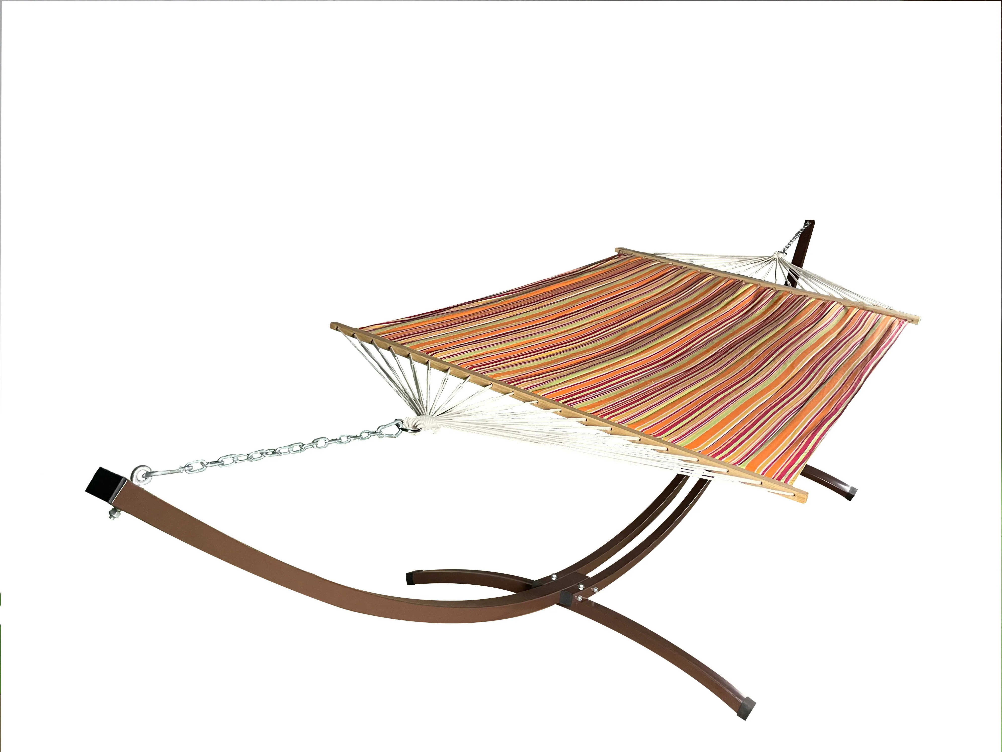 15 Ft. Indoor/Outdoor Brown Steel Arc Hammock Stand & Quilted Hammock Bed.