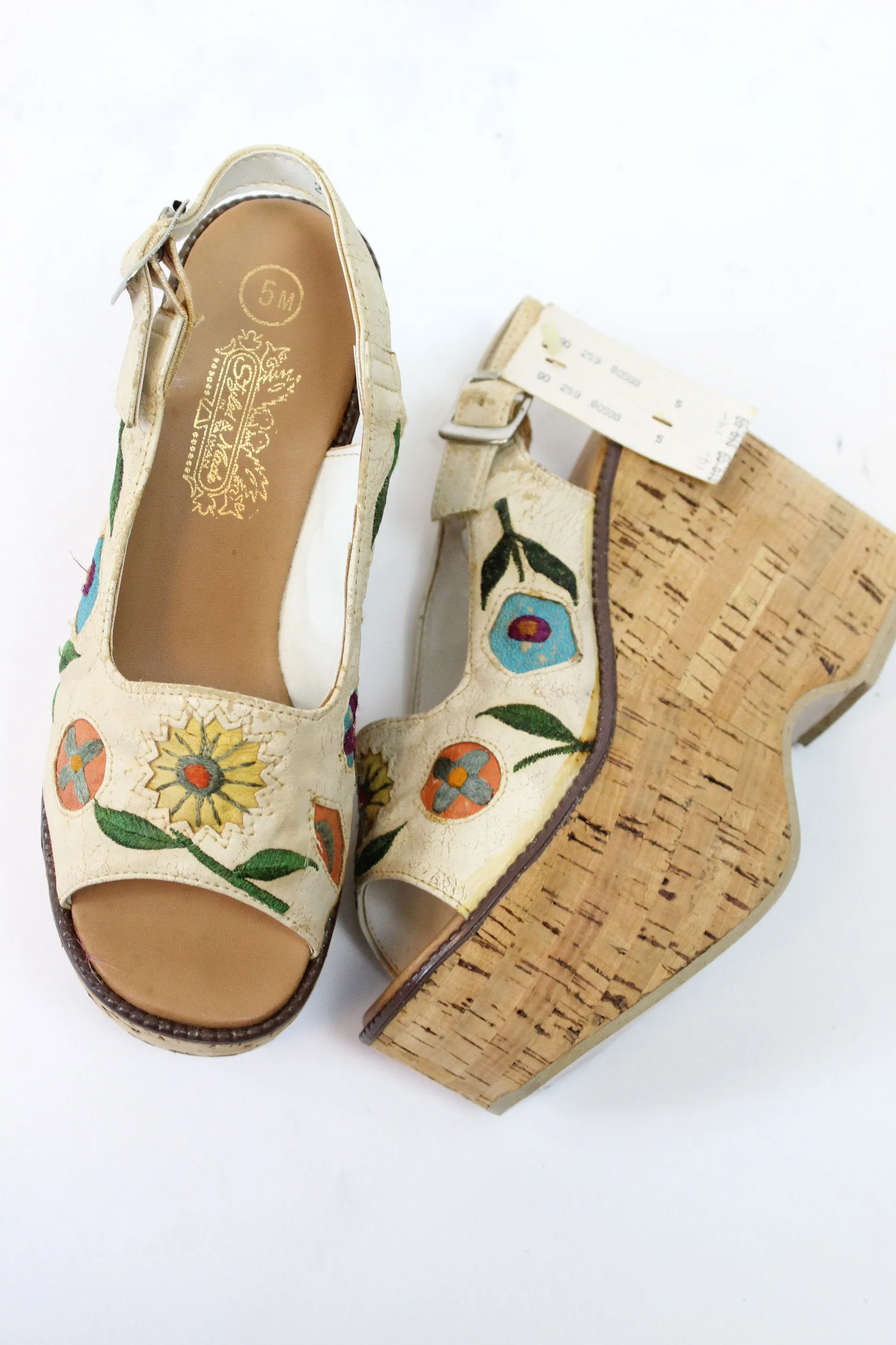 1970s cork platform shoes deadstock sandals size 5 | new spring summer