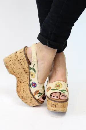 1970s cork platform shoes deadstock sandals size 5 | new spring summer