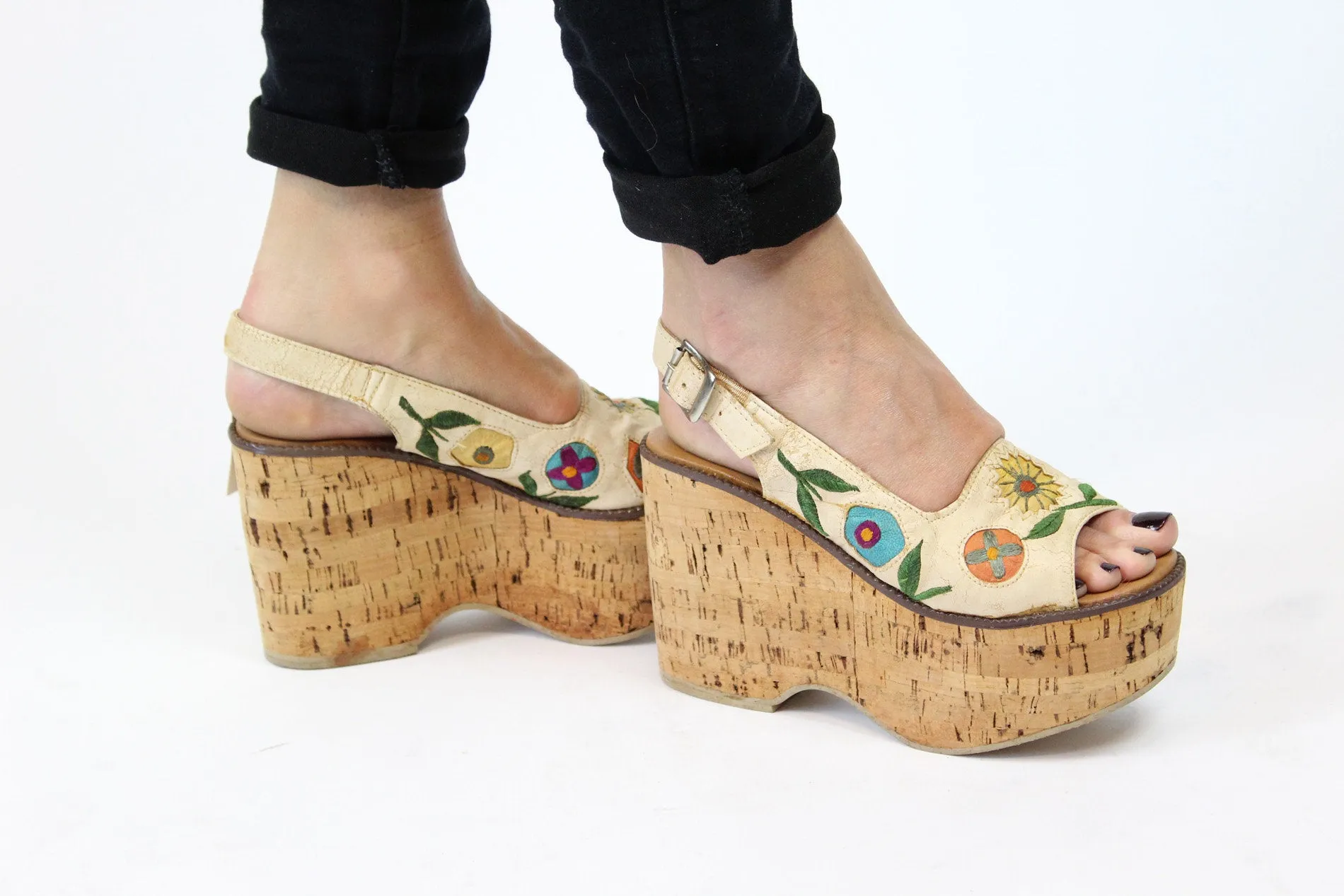 1970s cork platform shoes deadstock sandals size 5 | new spring summer