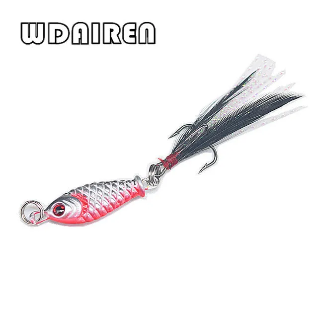 1Pcs Small Minnow 3.2cm 6gMetal Fishing Crankbait Lure 3d Eyes Baits Artificial Bait With Feather Fishing Tackle YR-263