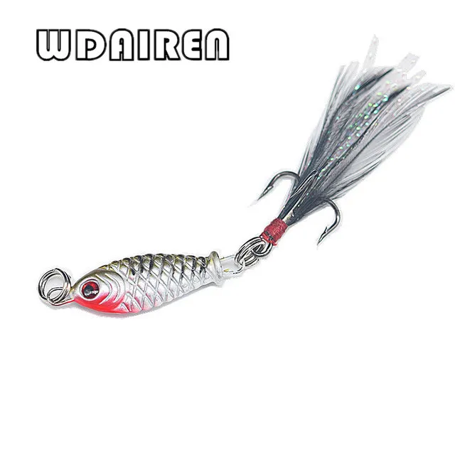 1Pcs Small Minnow 3.2cm 6gMetal Fishing Crankbait Lure 3d Eyes Baits Artificial Bait With Feather Fishing Tackle YR-263