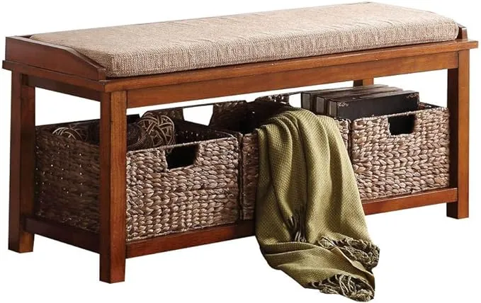 42" Brown Upholstered Microfiber Bench with Drawers