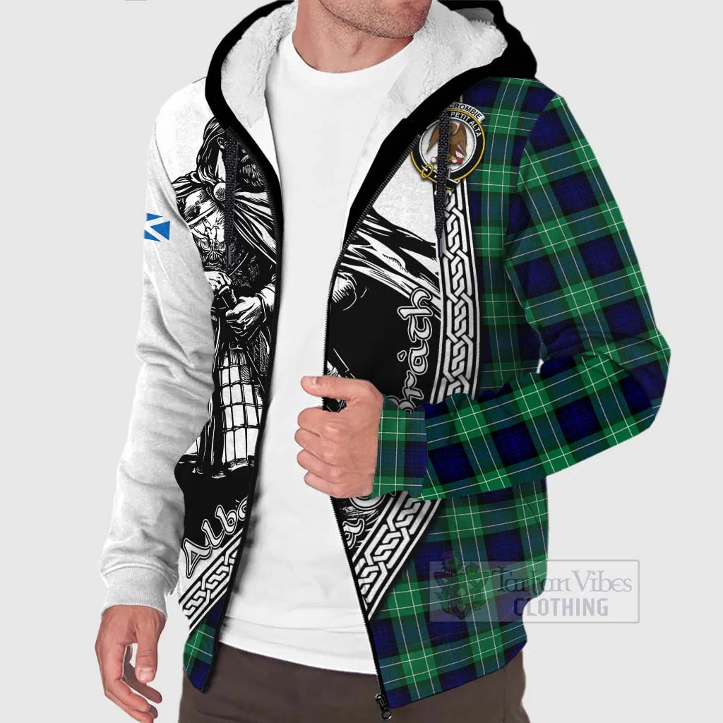 Abercrombie Tartan Clan Crest Sherpa Hoodie with Highlander Warrior Celtic Style