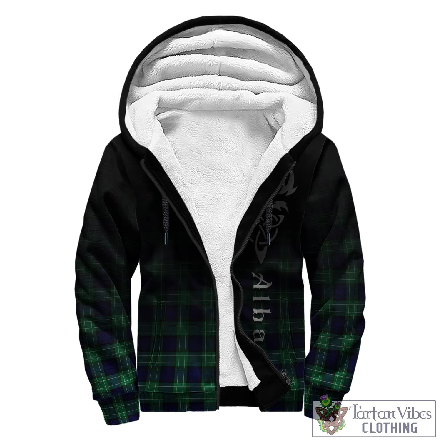 Abercrombie Tartan Sherpa Hoodie Featuring Alba Gu Brath Family Crest Celtic Inspired