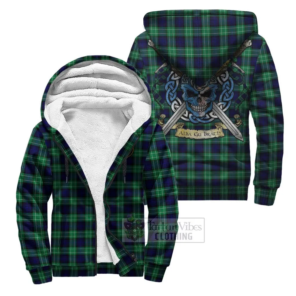 Abercrombie Tartan Sherpa Hoodie with Family Crest Celtic Skull Style