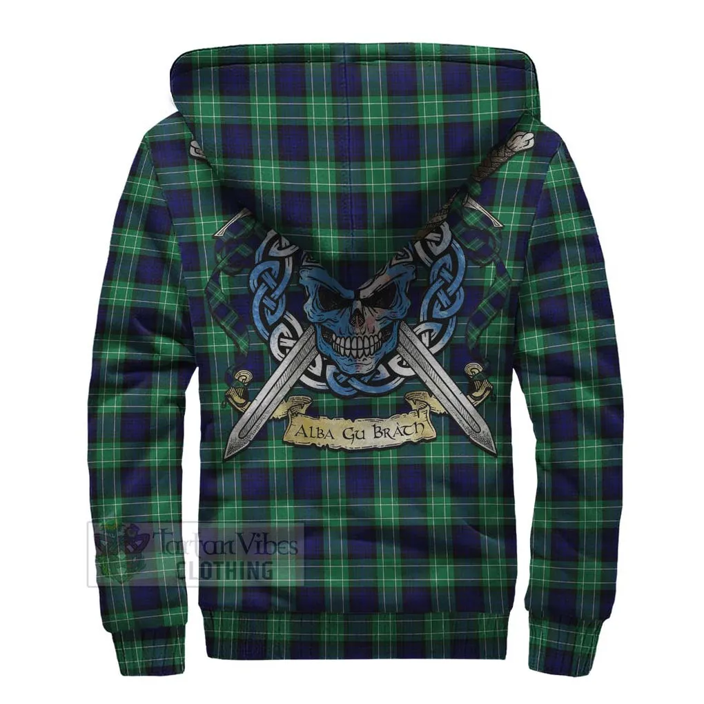 Abercrombie Tartan Sherpa Hoodie with Family Crest Celtic Skull Style