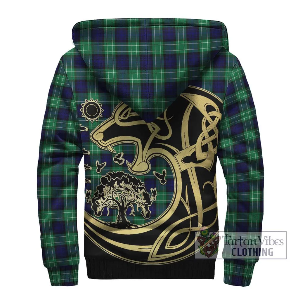 Abercrombie Tartan Sherpa Hoodie with Family Crest Celtic Wolf Style