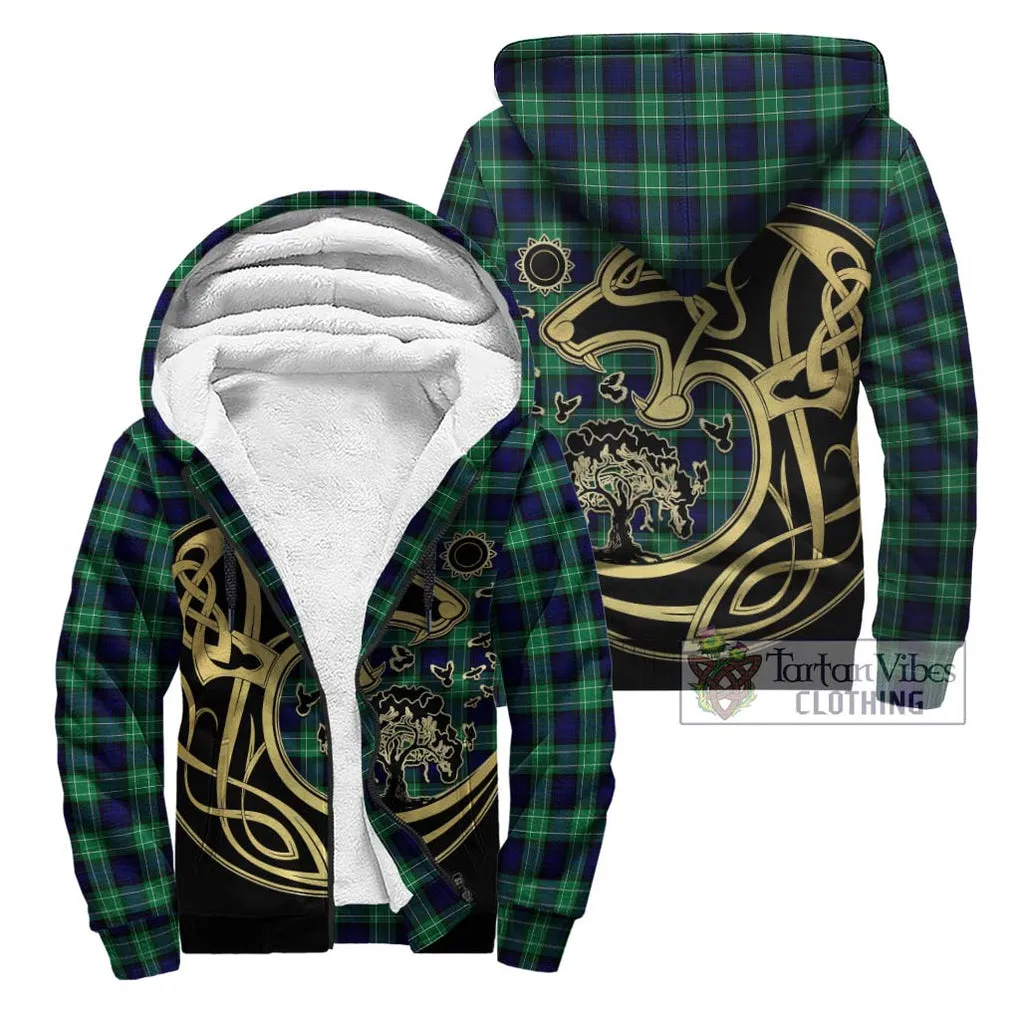 Abercrombie Tartan Sherpa Hoodie with Family Crest Celtic Wolf Style