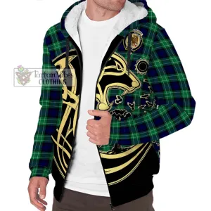 Abercrombie Tartan Sherpa Hoodie with Family Crest Celtic Wolf Style