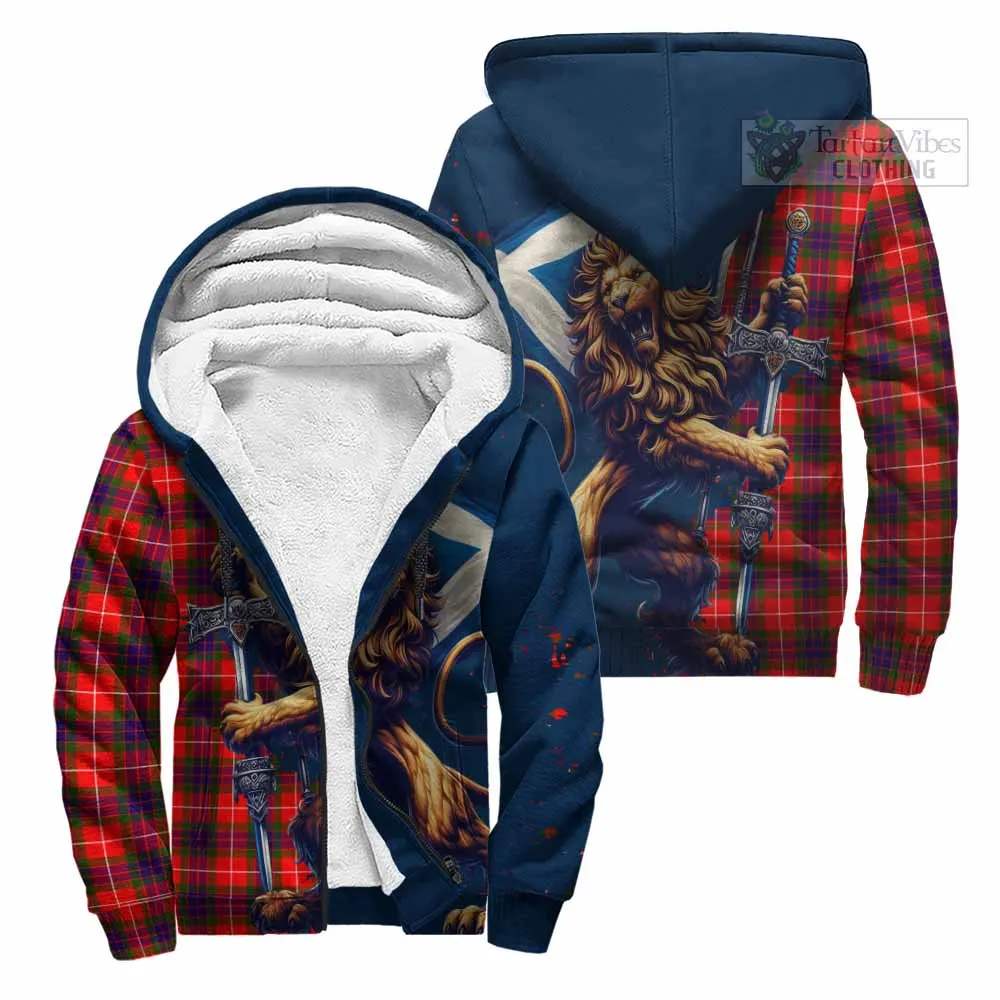 Abernethy Tartan Family Crest Sherpa Hoodie with Scottish Majestic Lion