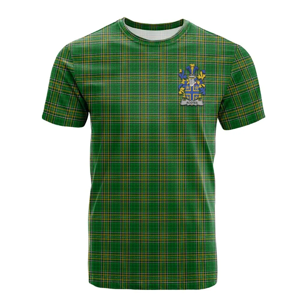 Acotes Irish Clan Tartan Cotton T-shirt with Coat of Arms