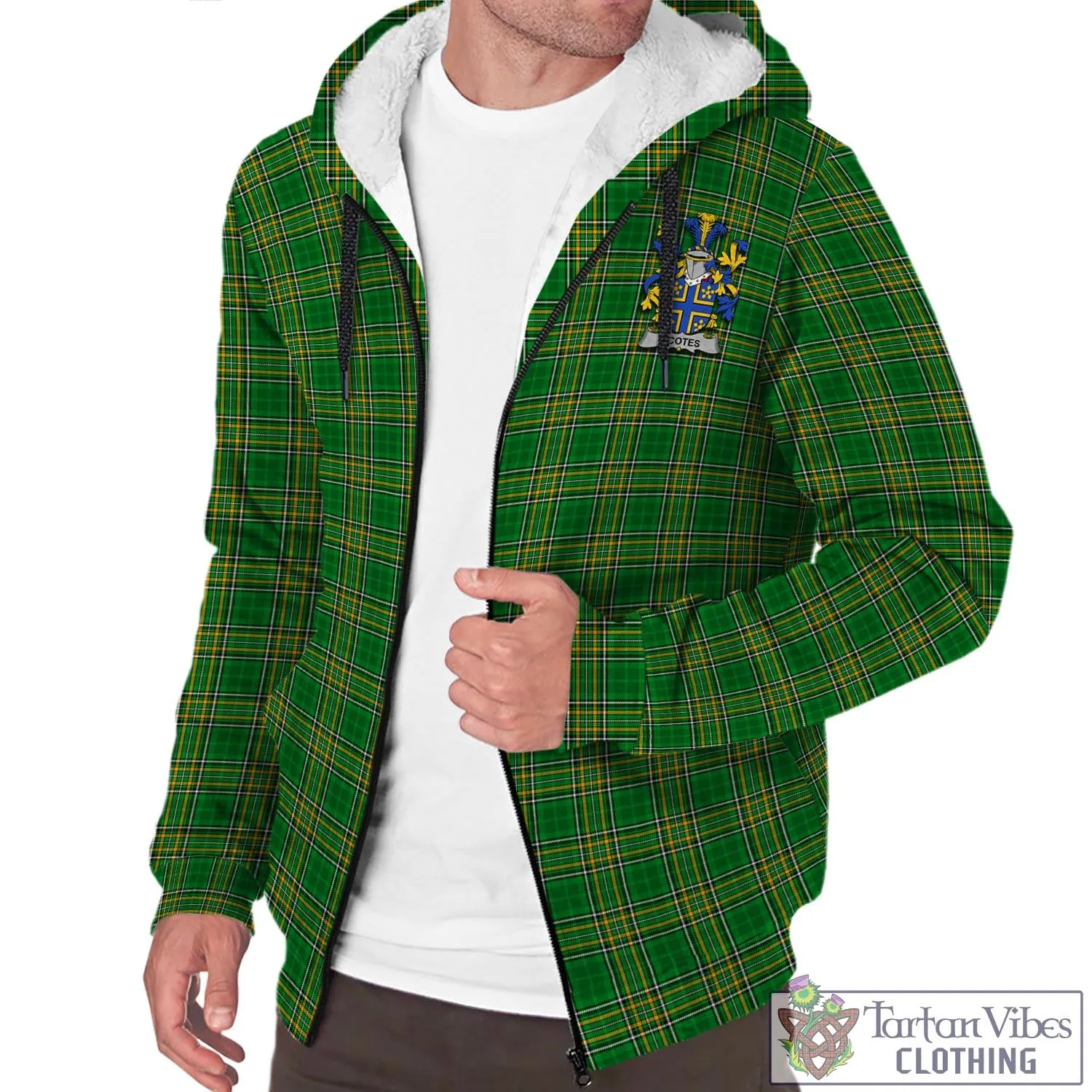 Acotes Irish Clan Tartan Sherpa Hoodie with Coat of Arms