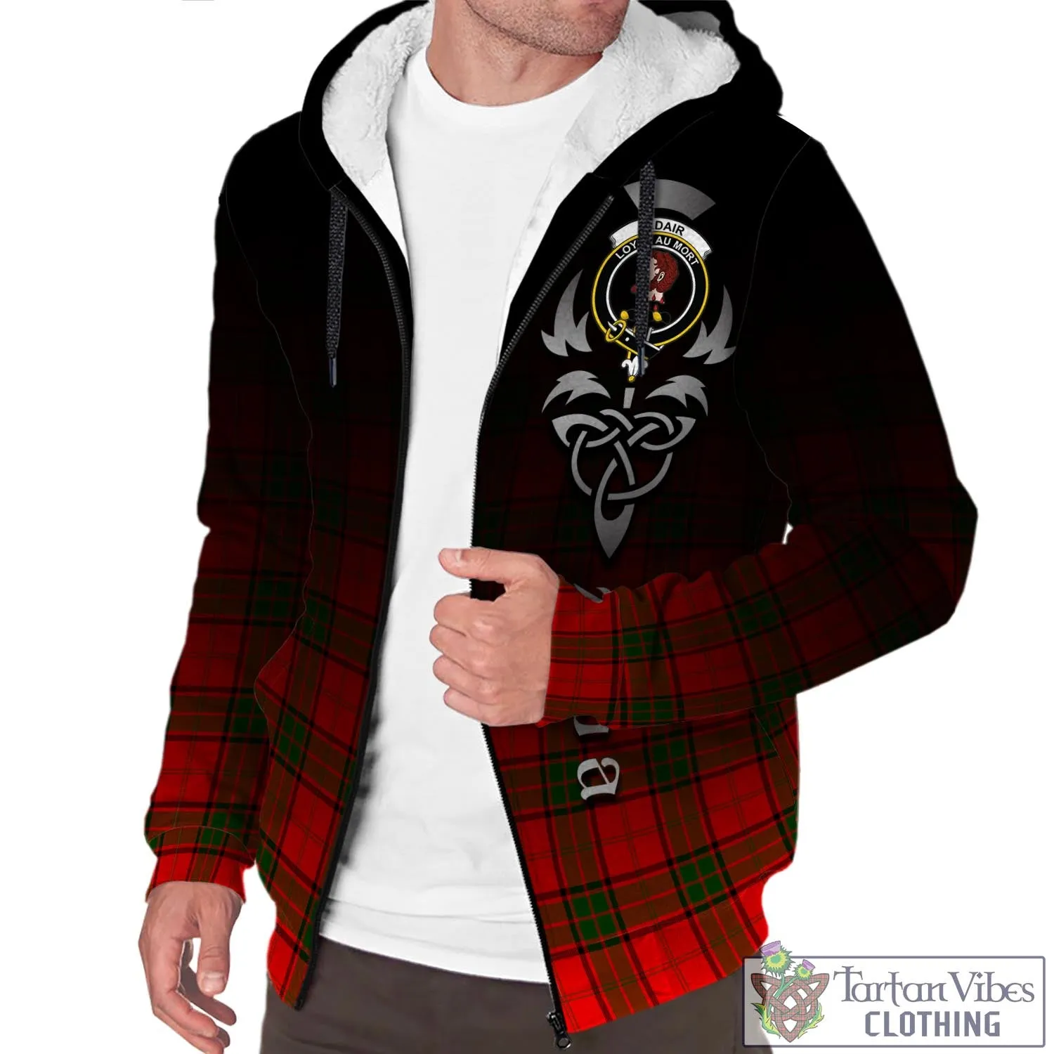 Adair Tartan Sherpa Hoodie Featuring Alba Gu Brath Family Crest Celtic Inspired