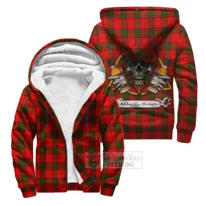 Adair Tartan Sherpa Hoodie with Family Crest and Bearded Skull Holding Bottles of Whiskey