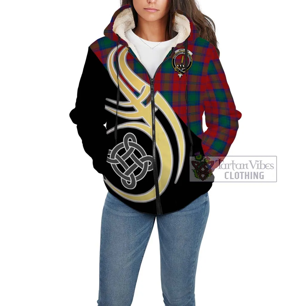 Affleck Tartan Sherpa Hoodie with Family Crest and Celtic Symbol Style