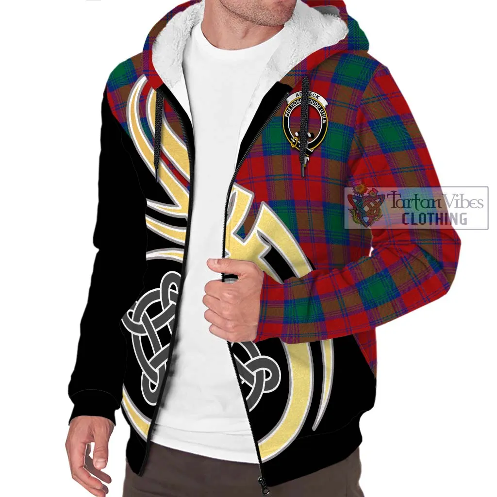 Affleck Tartan Sherpa Hoodie with Family Crest and Celtic Symbol Style