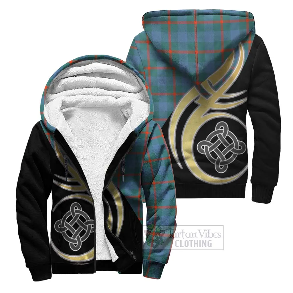 Agnew Ancient Tartan Sherpa Hoodie with Family Crest and Celtic Symbol Style