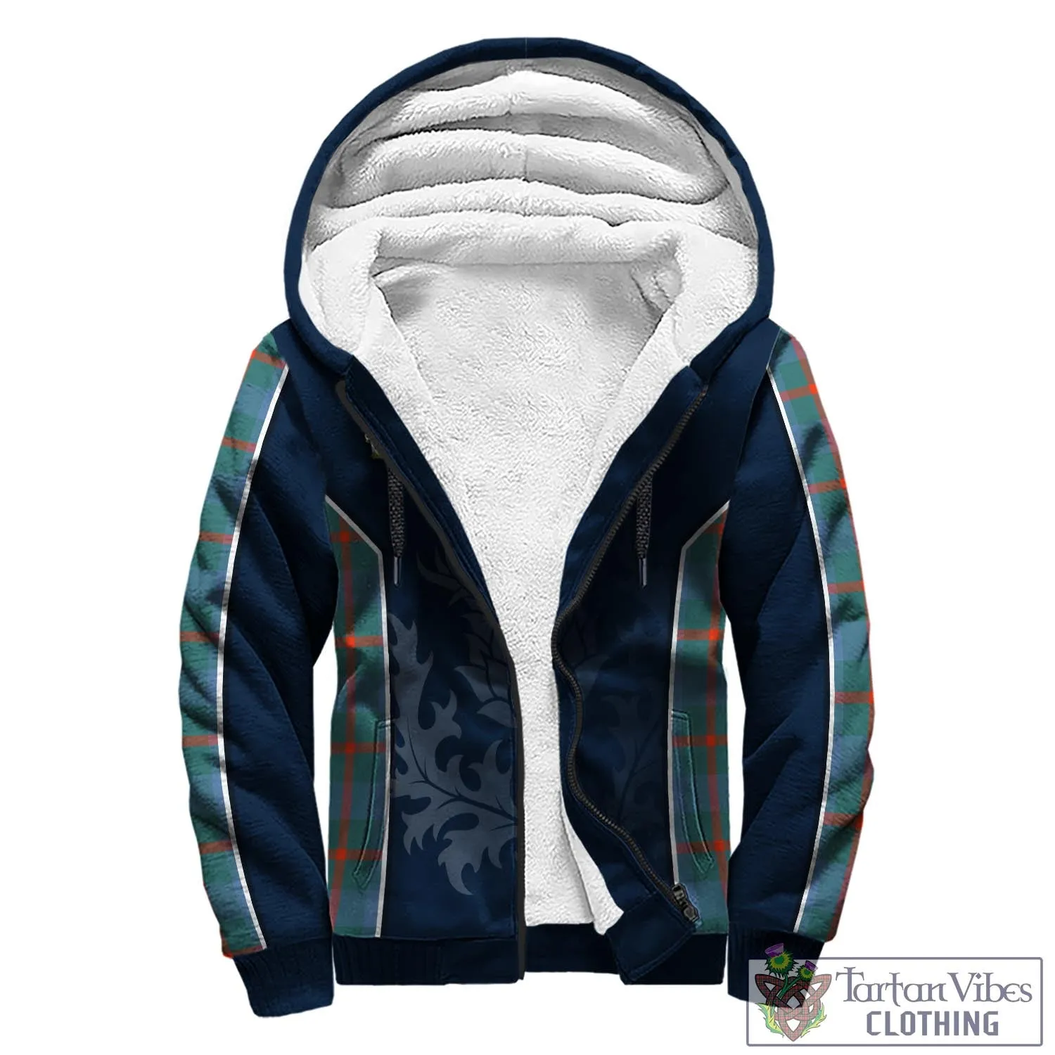 Agnew Ancient Tartan Sherpa Hoodie with Family Crest and Scottish Thistle Vibes Sport Style