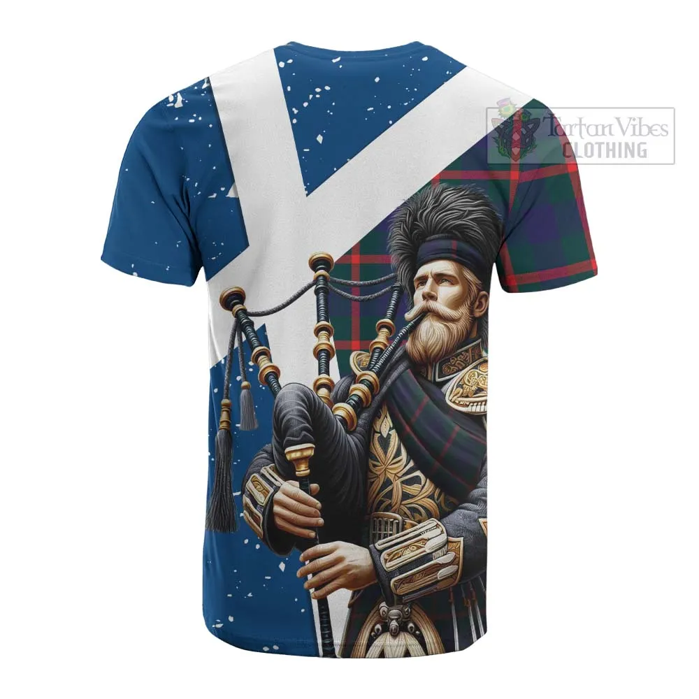 Agnew Tartan Cotton T-shirt with Family Crest Scottish Bagpiper Vibes