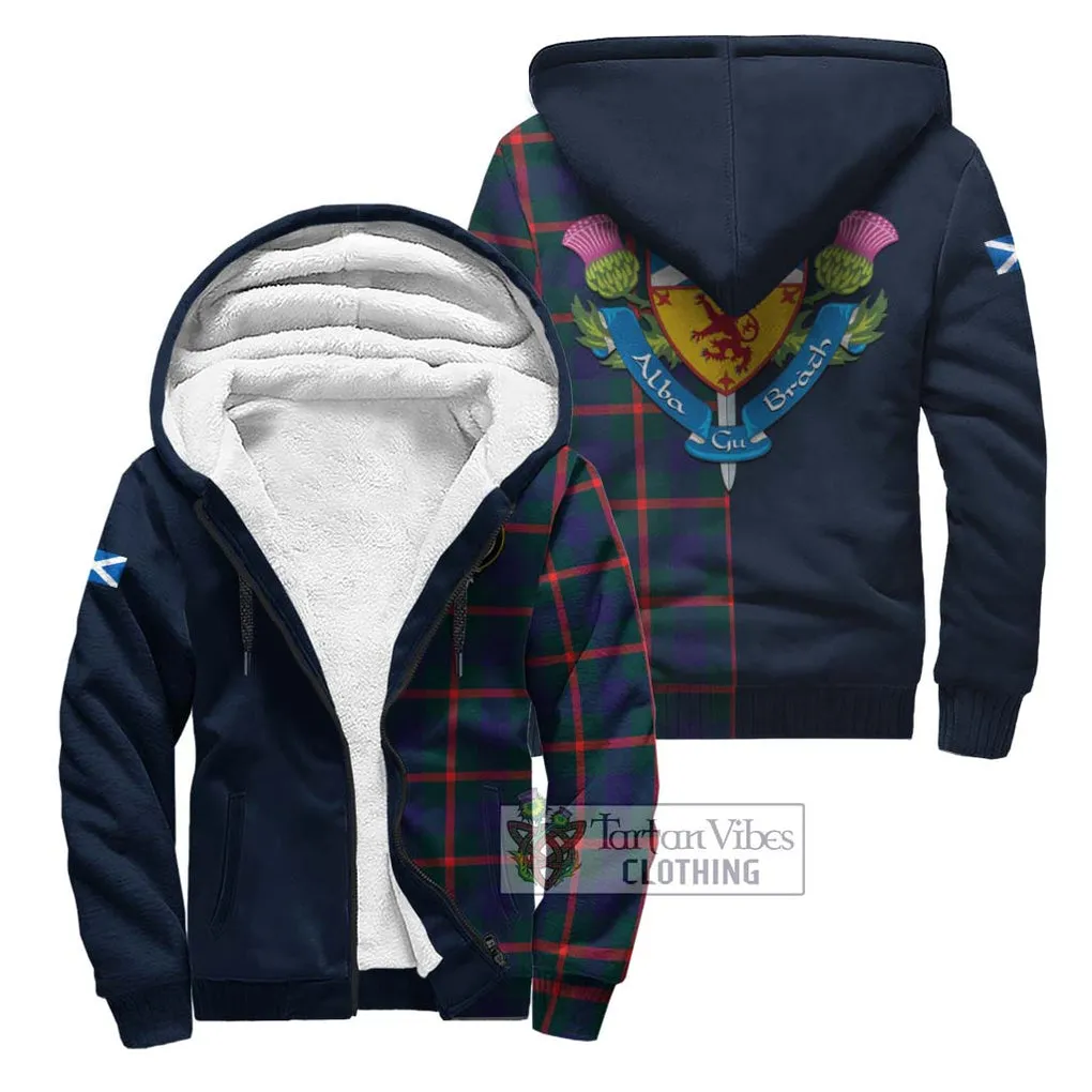 Agnew Tartan Sherpa Hoodie Alba with Scottish Lion Royal Arm Half Style