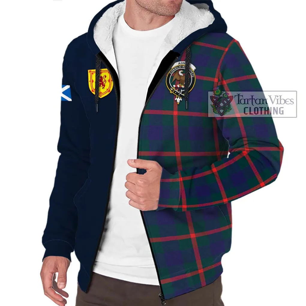 Agnew Tartan Sherpa Hoodie Alba with Scottish Lion Royal Arm Half Style