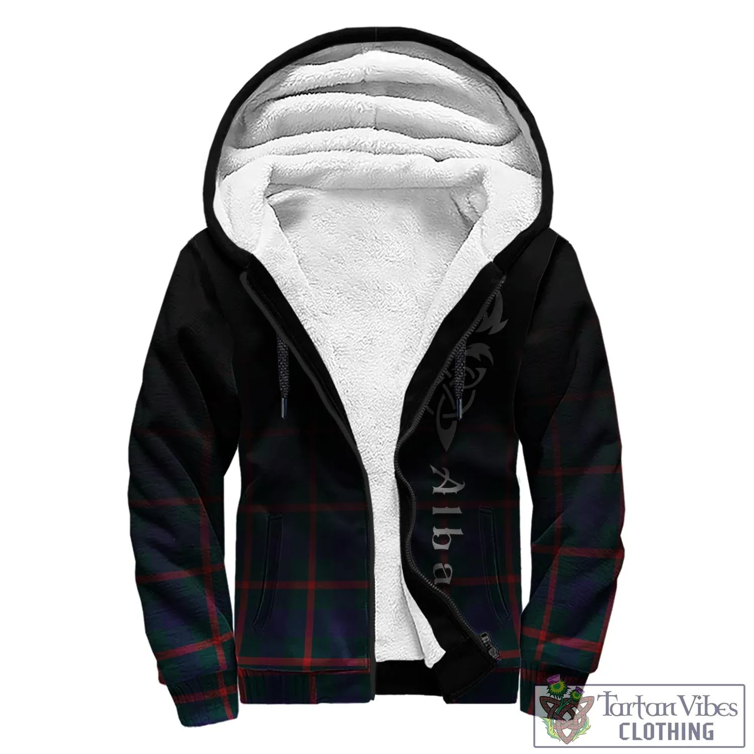 Agnew Tartan Sherpa Hoodie Featuring Alba Gu Brath Family Crest Celtic Inspired