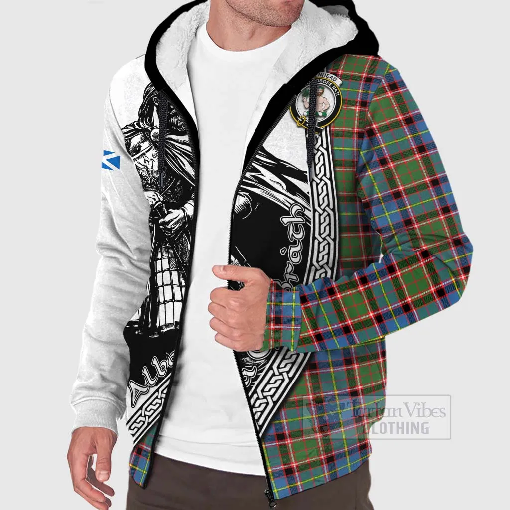 Aikenhead Tartan Clan Crest Sherpa Hoodie with Highlander Warrior Celtic Style