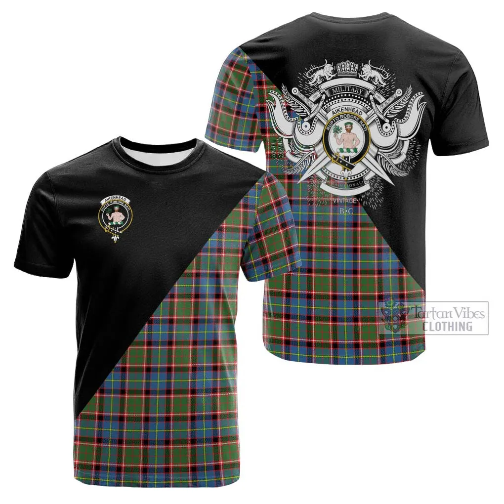 Aikenhead Tartan Cotton T-shirt with Family Crest and Military Logo Style