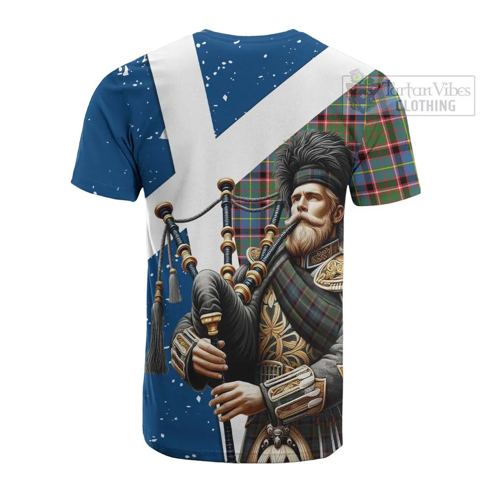 Aikenhead Tartan Cotton T-shirt with Family Crest Scottish Bagpiper Vibes