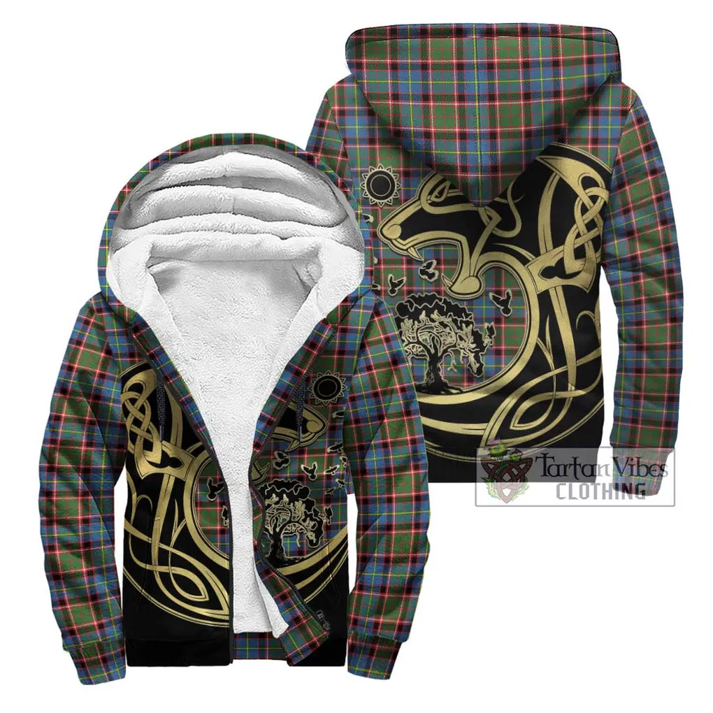 Aikenhead Tartan Sherpa Hoodie with Family Crest Celtic Wolf Style