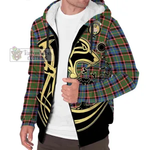 Aikenhead Tartan Sherpa Hoodie with Family Crest Celtic Wolf Style