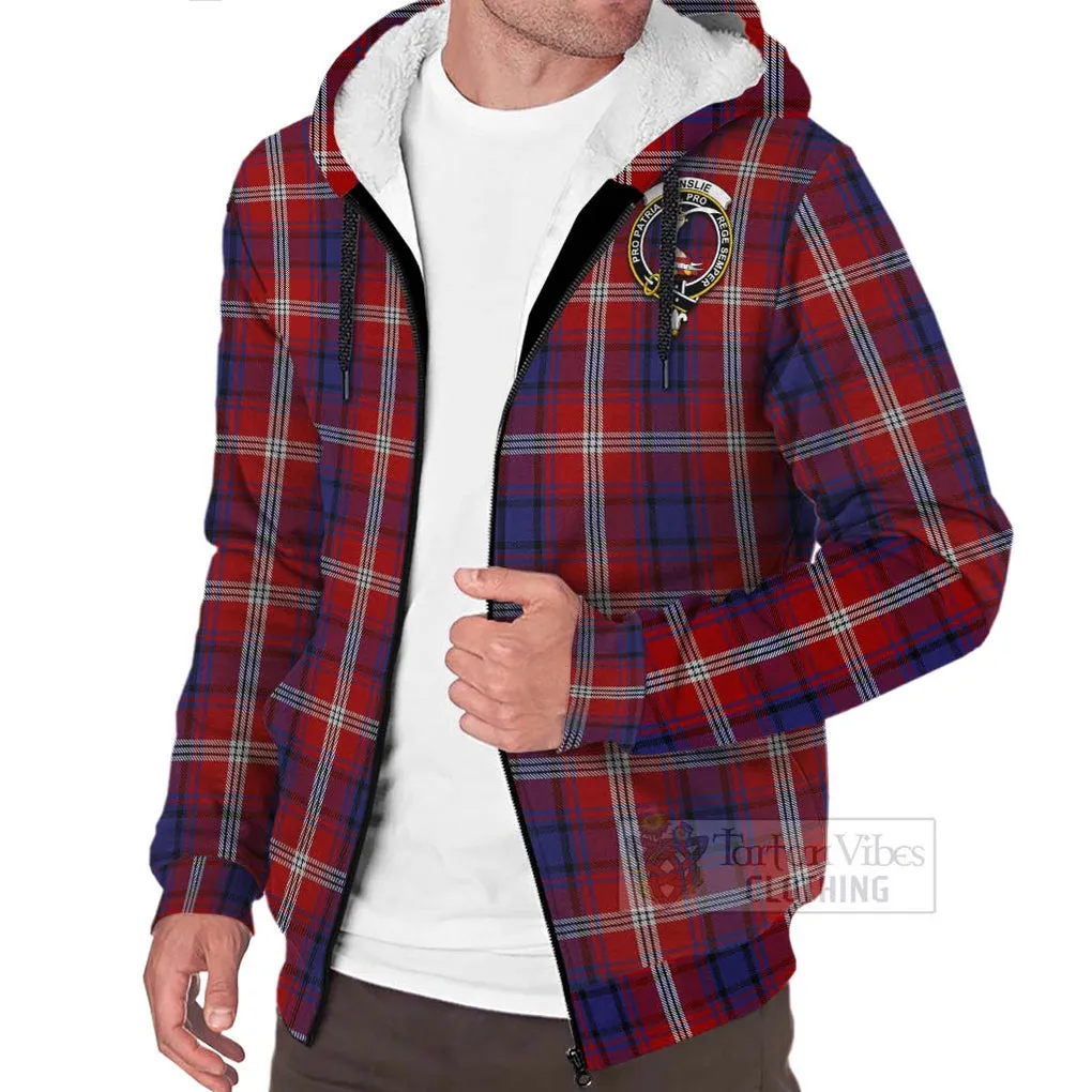 Ainslie Tartan Sherpa Hoodie with Family Crest and Bearded Skull Holding Bottles of Whiskey