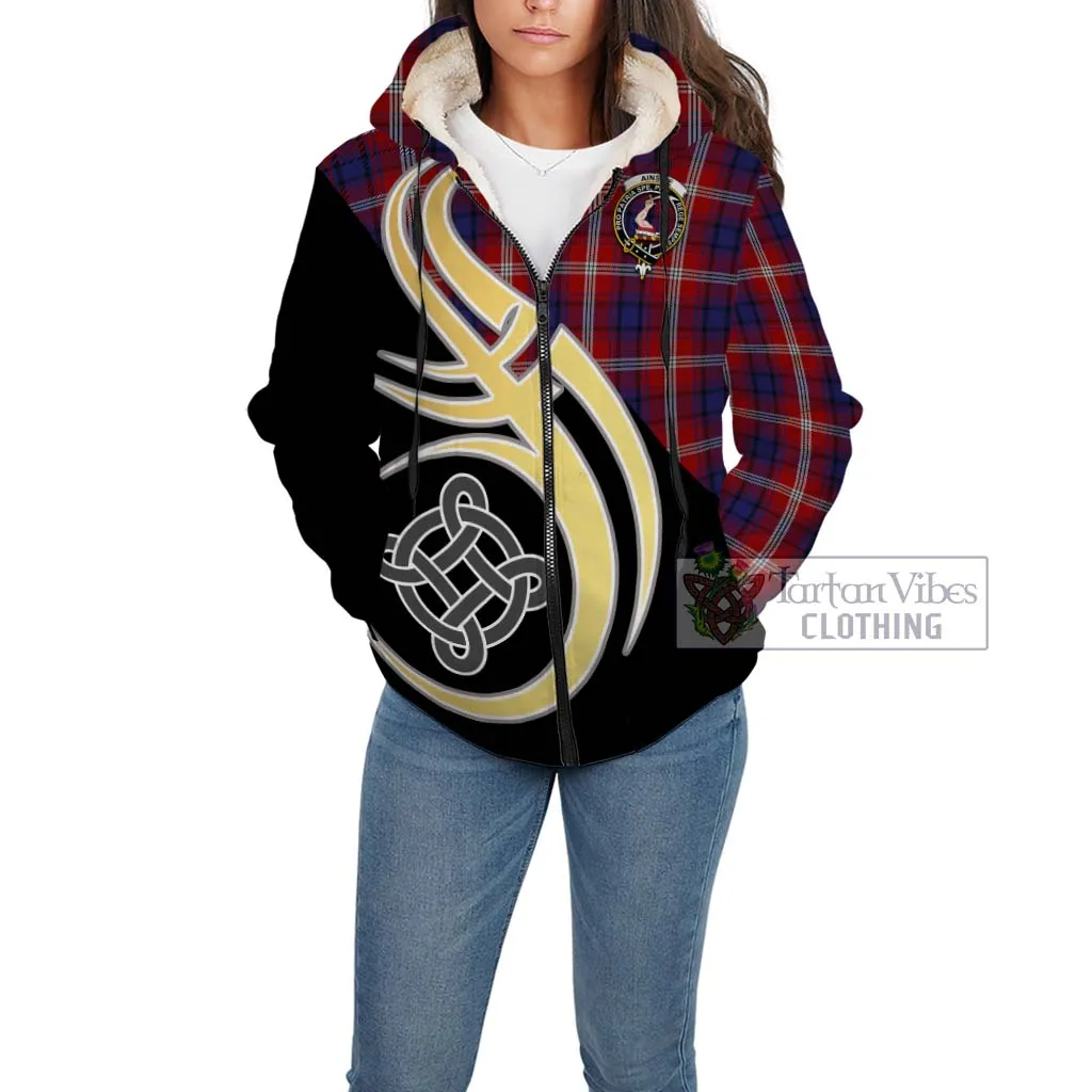 Ainslie Tartan Sherpa Hoodie with Family Crest and Celtic Symbol Style