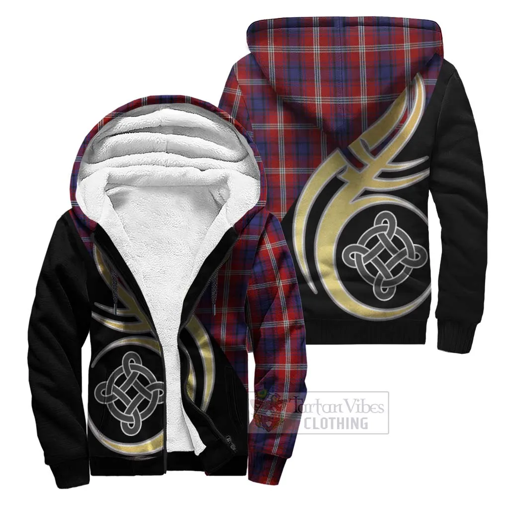 Ainslie Tartan Sherpa Hoodie with Family Crest and Celtic Symbol Style