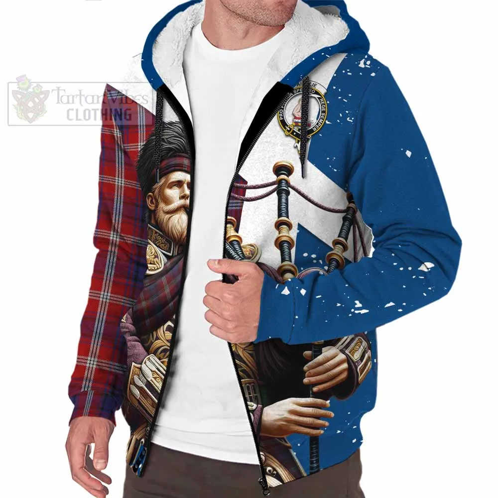 Ainslie Tartan Sherpa Hoodie with Family Crest Scottish Bagpiper Vibes