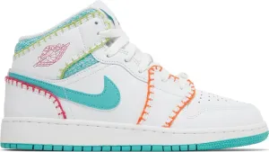 Air Jordan 1 Mid SE GS Multi Knit Sneakers, White