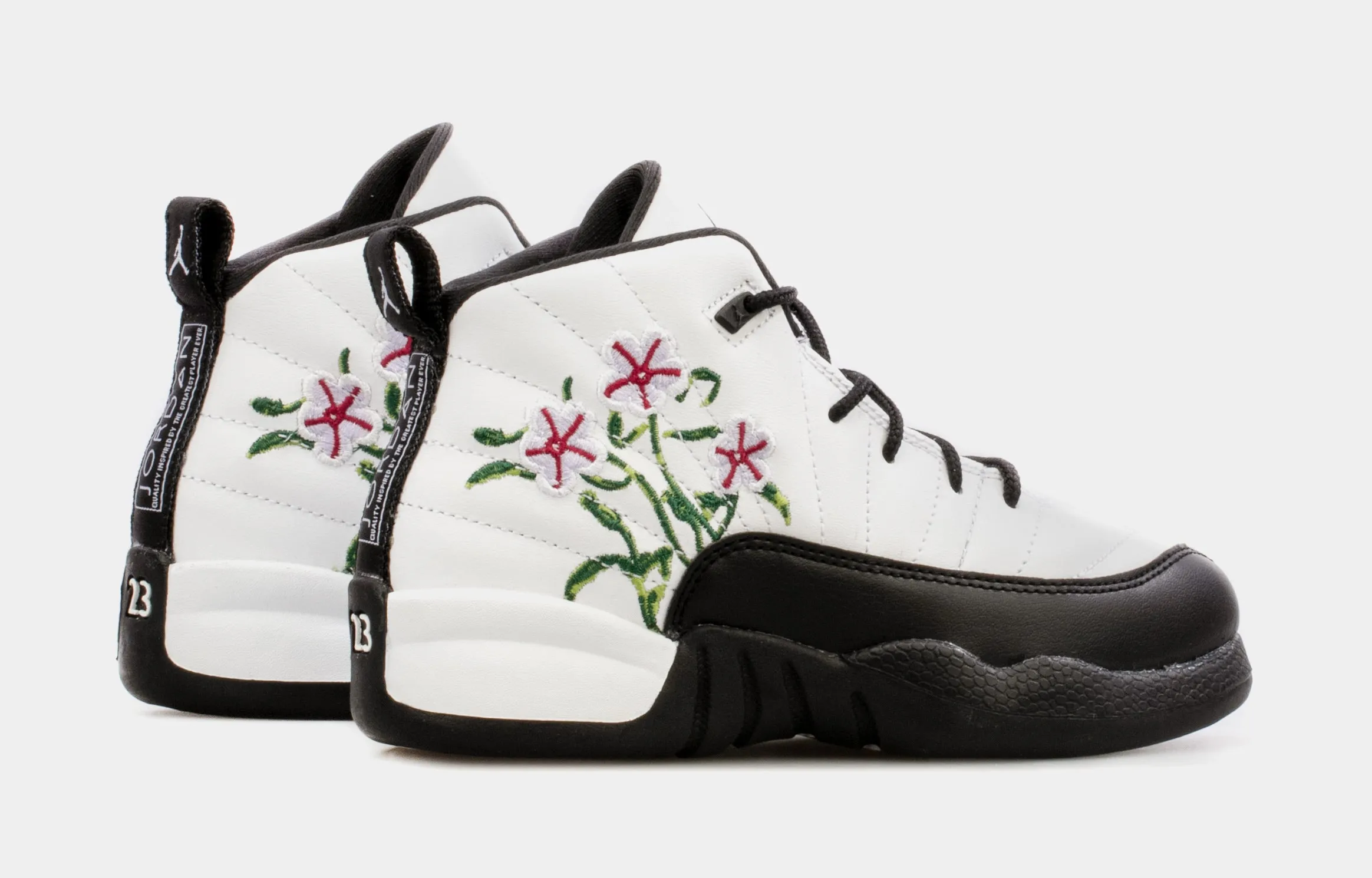 Air Jordan 12 Retro Floral Preschool Lifestyle Shoes (Black/White)