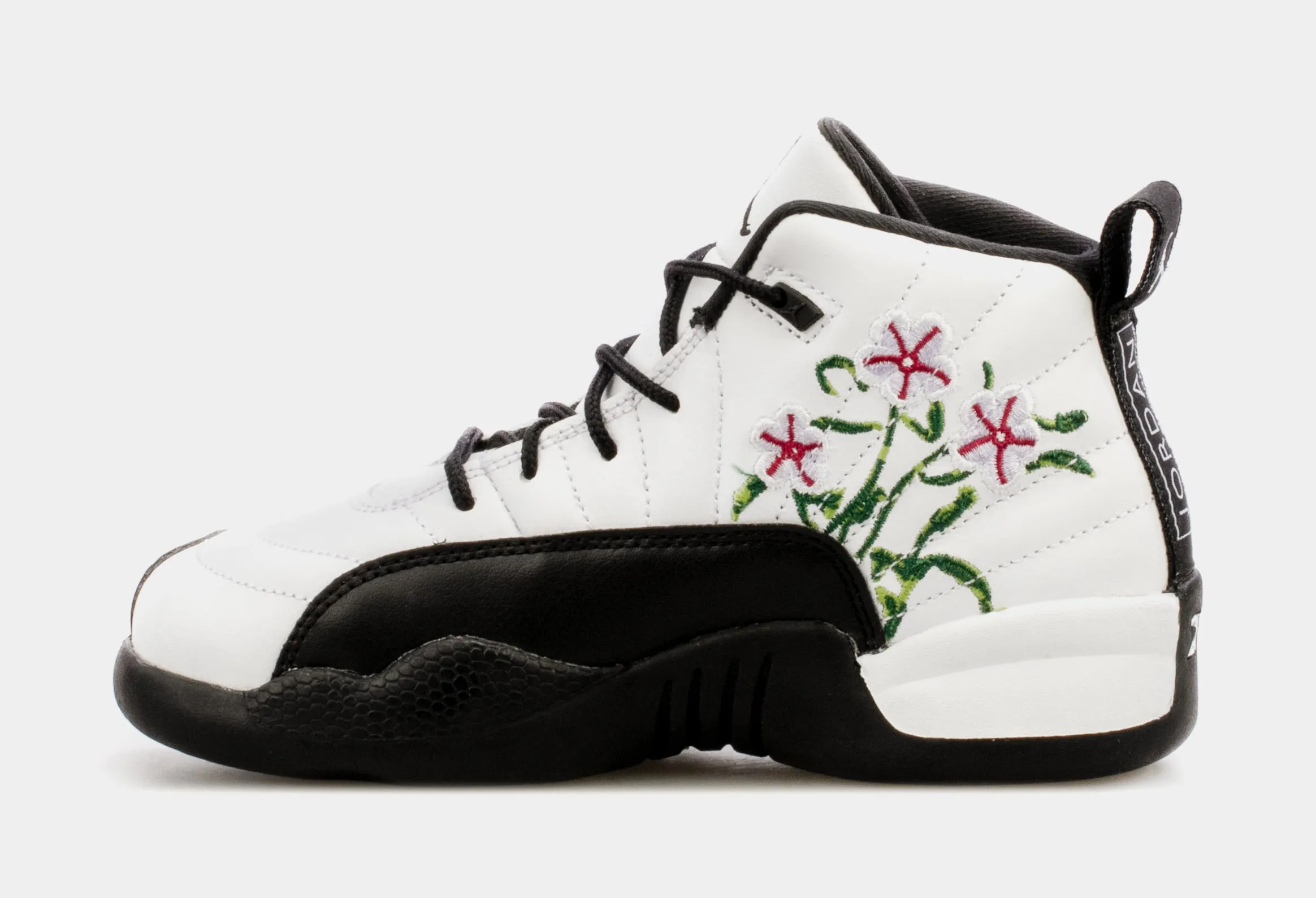 Air Jordan 12 Retro Floral Preschool Lifestyle Shoes (Black/White)