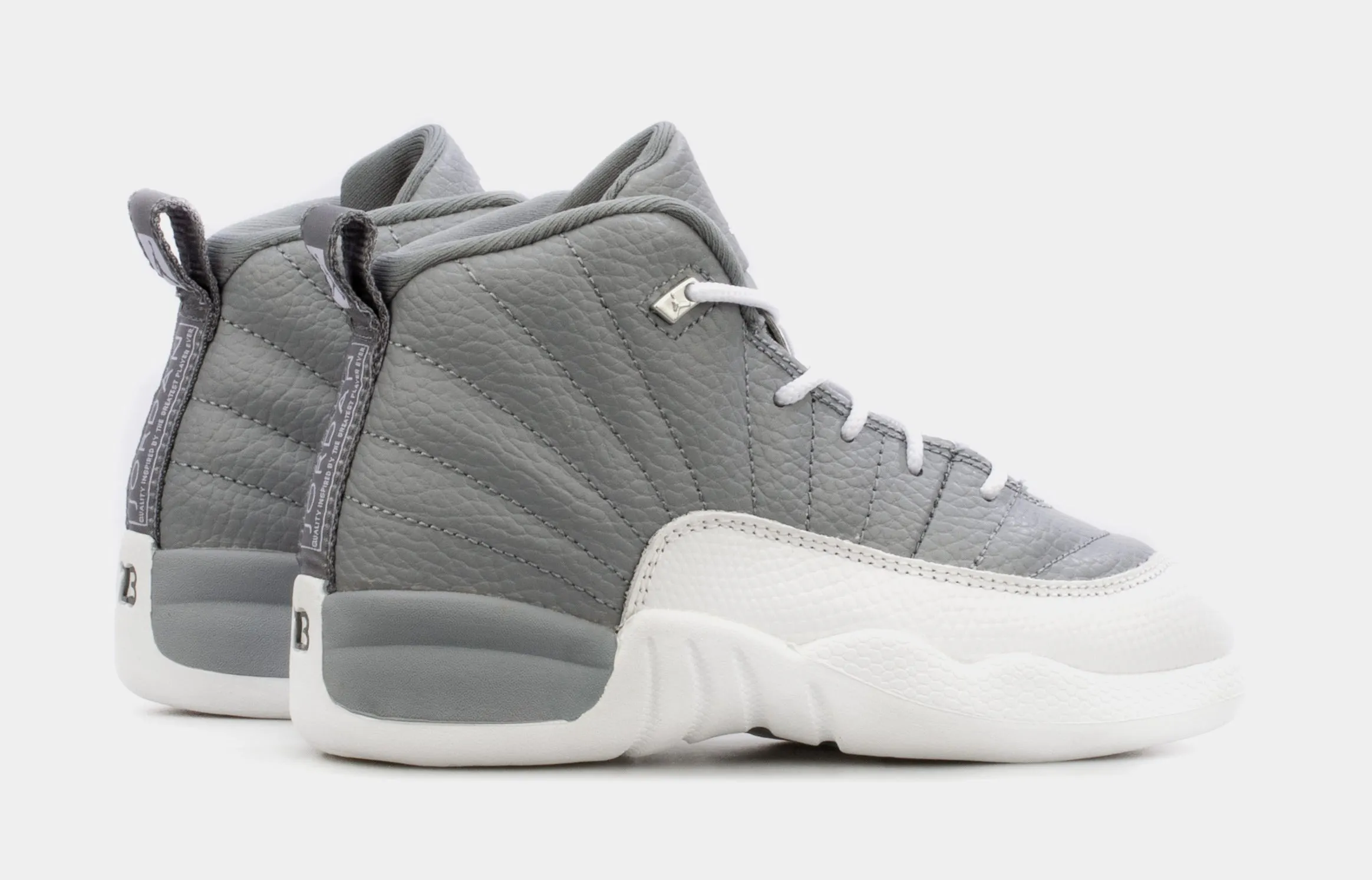 Air Jordan 12 Retro Stealth Preschool Lifestyle Shoes (White/Grey) Free Shipping