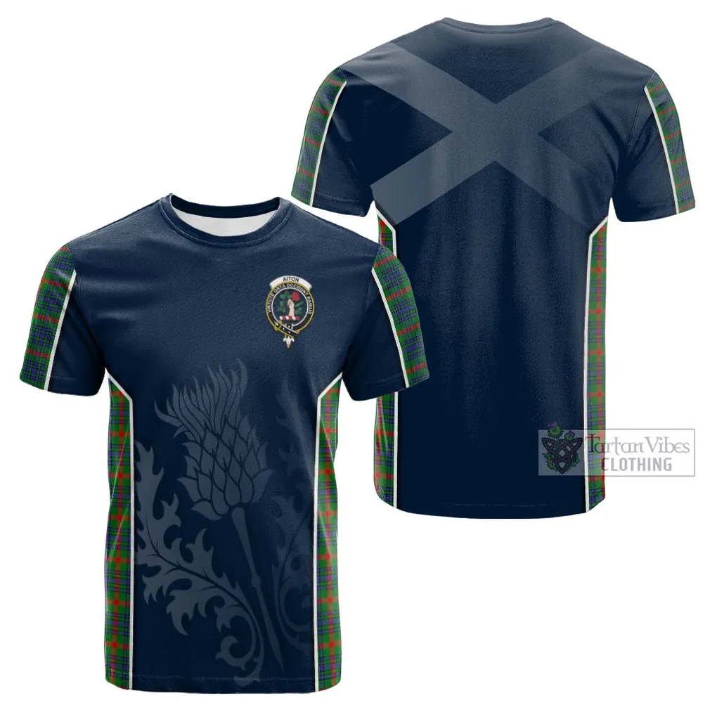 Aiton Tartan Cotton T-shirt with Family Crest and Scottish Thistle Vibes Sport Style