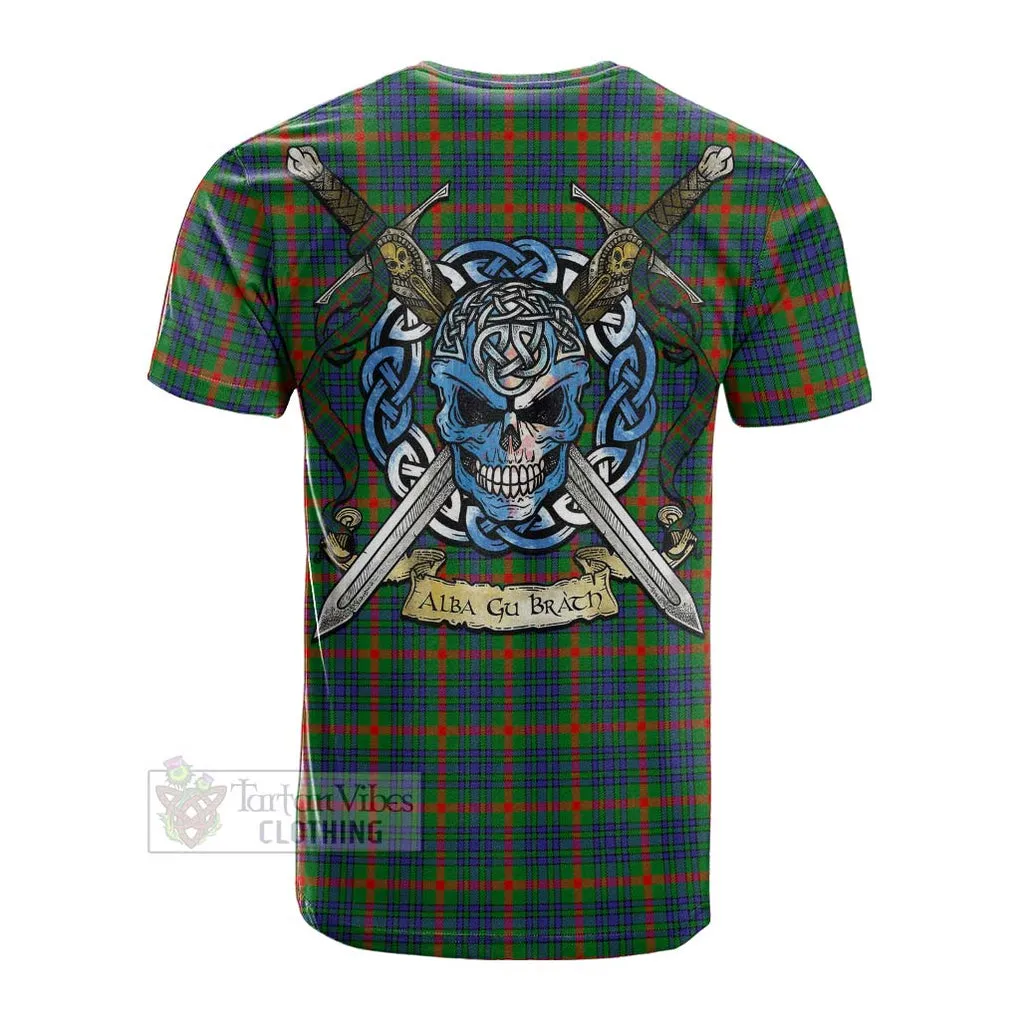 Aiton Tartan Cotton T-shirt with Family Crest Celtic Skull Style