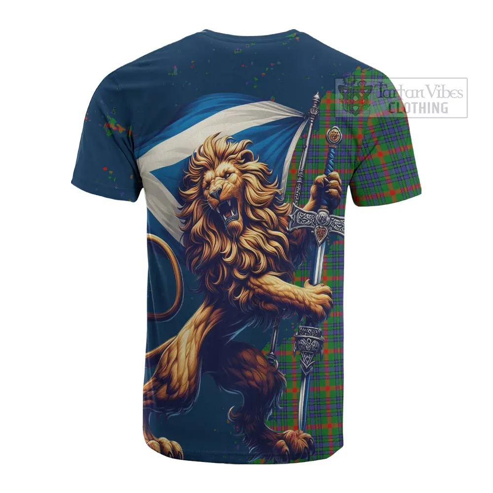 Aiton Tartan Family Crest Cotton T-shirt with Scottish Majestic Lion