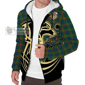 Aiton Tartan Sherpa Hoodie with Family Crest Celtic Wolf Style