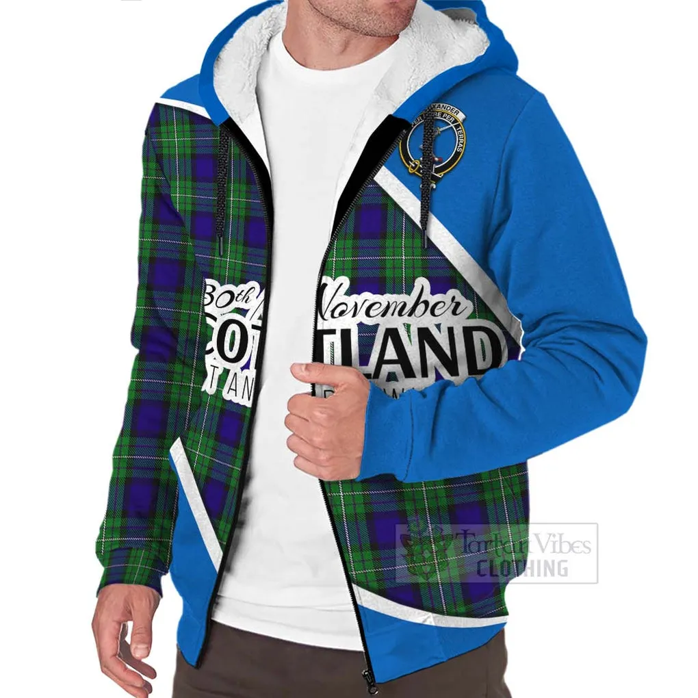 Alexander Family Crest Tartan Sherpa Hoodie Celebrate Saint Andrew's Day in Style