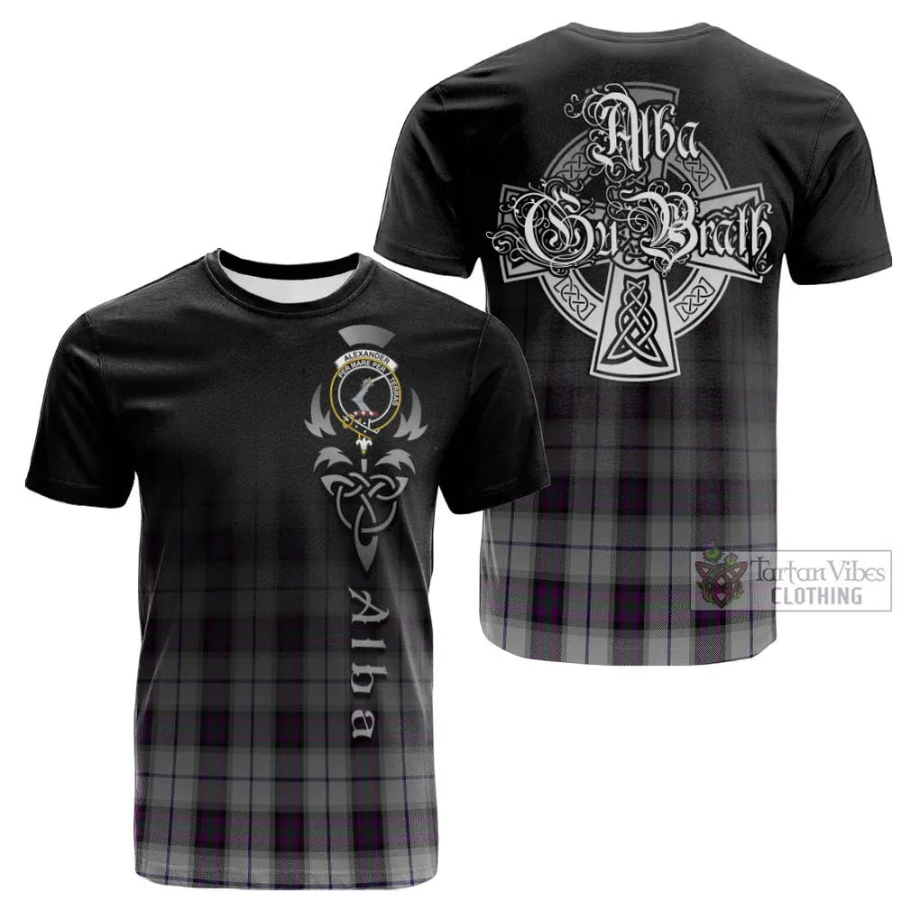 Alexander of Menstry Dress Tartan Cotton T-shirt Featuring Alba Gu Brath Family Crest Celtic Inspired