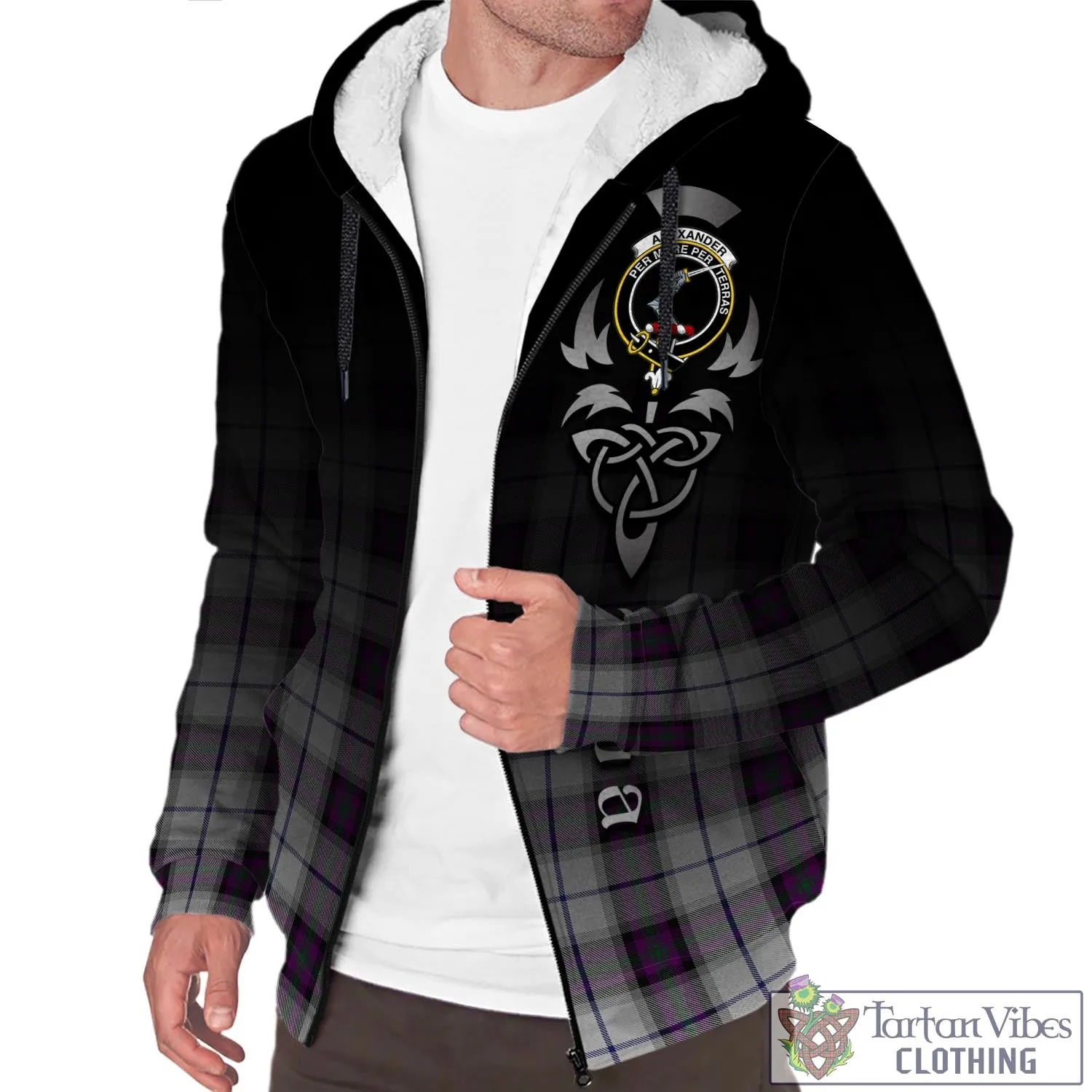 Alexander of Menstry Dress Tartan Sherpa Hoodie Featuring Alba Gu Brath Family Crest Celtic Inspired